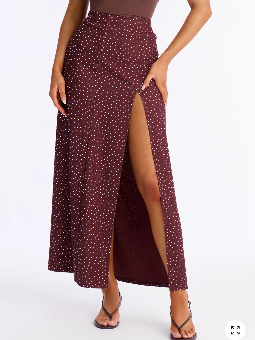 Fashion Nova Polka Dot Side-Slit Maxi Skirt in Chocolate